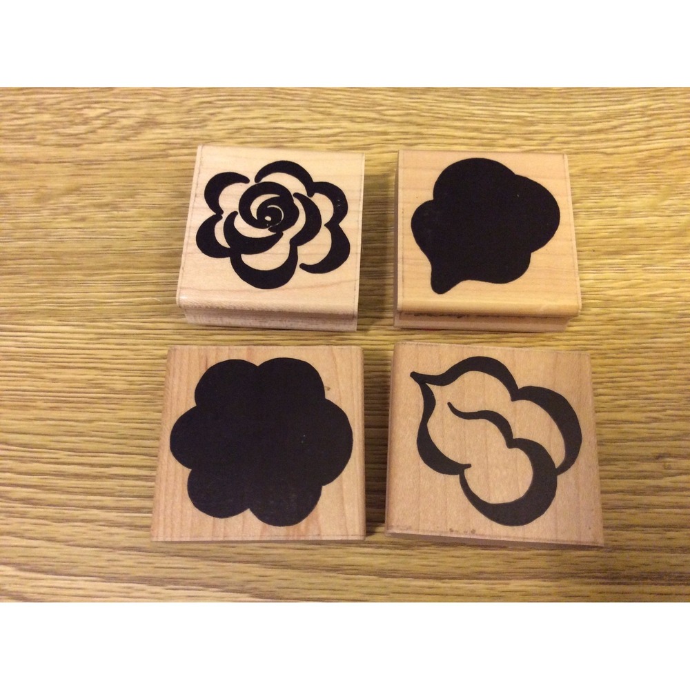 D.O.T.S Dots Set of 4 Wooden Mounted Rubber Stamps Stamping JRL Design Flower